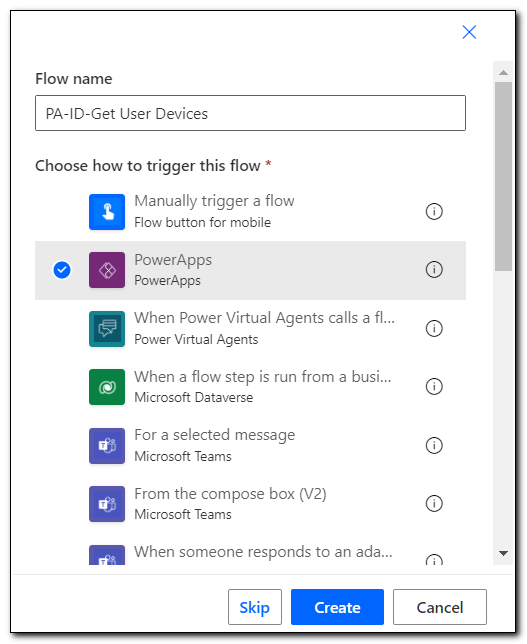 Power Apps Trigger Create Flow