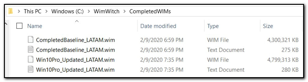 Completed and updated WIMs saved
